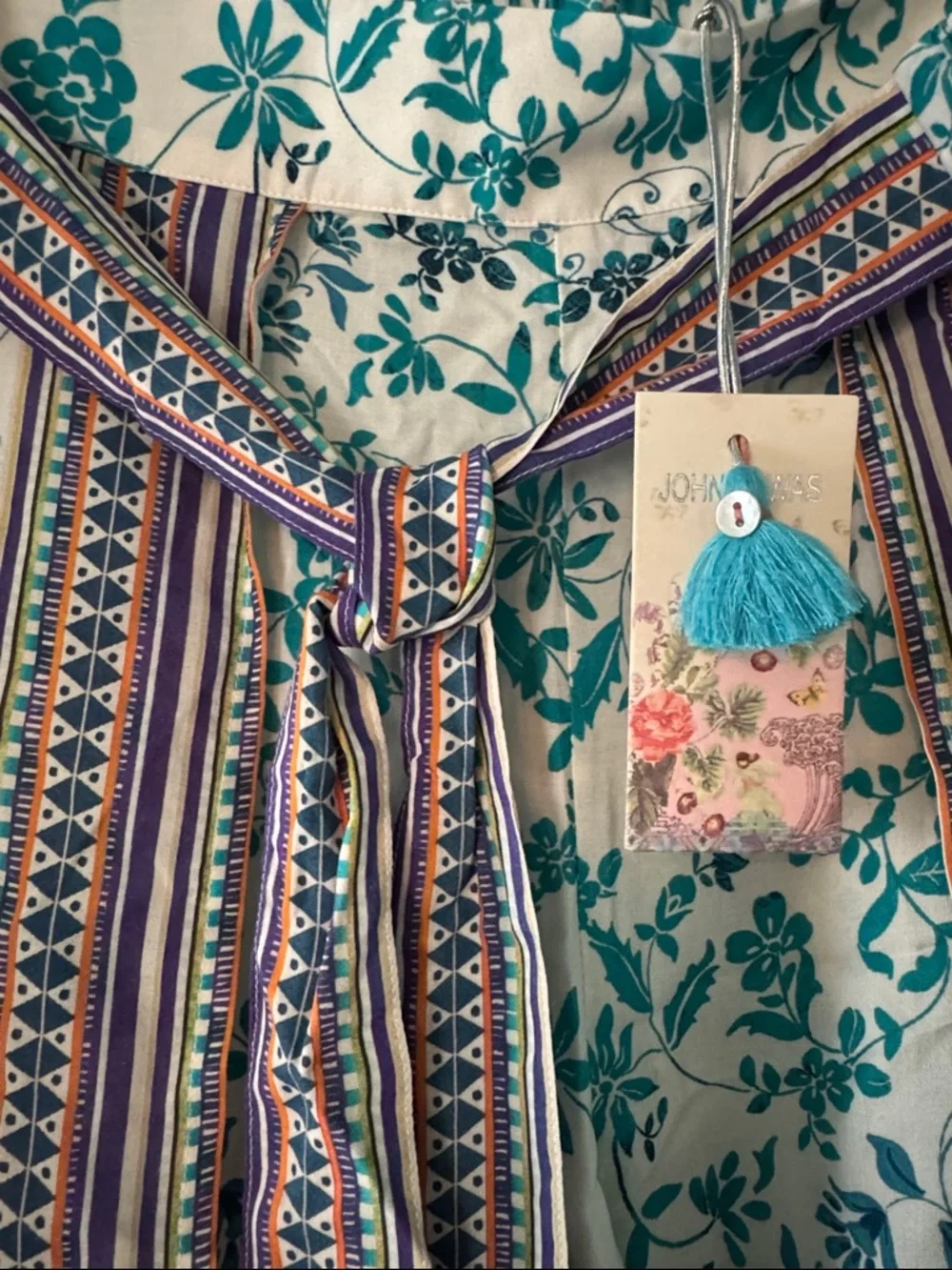 NWT Johnny Was XL Boho Floral Maxi Skirt in Teal & Ivory with Multicolor Border - Picture 6 of 6